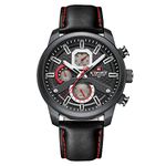 NAVIFORCE Fashion Genuine Leather Strap Watches for Men Casual Business Analog Quartz Wristwatch Waterproof Clock Multifunctional with Date, Black, 商务，休闲，运动，时尚