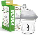 haakaa Gen.3 Glass Baby Bottle 120ml, with Anti-Colic Valve, Fast Flow, Mimic Breastfeeding, temprature Resistant (Grey)…