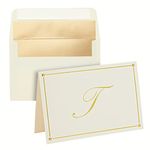 Pipilo Press Gold Foil Letter T Personalized Blank Note Cards with Envelopes 4x6, Initial T Monogrammed Stationery Set (Ivory, 24 Pack)