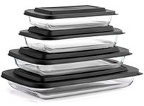 JoyFul by JoyJolt 8pc Glass Bakeware Set. 4x Baking Pan Dishes and 4x Baking Dish Lids for Kitchen Storage, Deep Baking Sheet, Oven Tray, Rectangle Casserole Dish, Lasagna Pans, Cake Baking Sheets