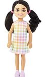 Barbie Chelsea Doll, Small Doll with Black Hair in Pigtails & Brown Eyes Wearing Removable Plaid Dress & Pink Shoes