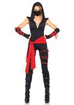 Leg Avenue Women's 5 Piece Deadly Ninja Costume, Black/Red, Large