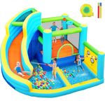 FBSPORT Inflatable Bounce House, Air Bounce House with Water Slides, Climbing Wall, Jumping and Splash Pool, Ball Shooting, Kids Bouncy Castle for Outdoor Backyard Discovery(with 450W Blower)