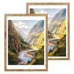 iRahmen 18x24 Frame Set of 2, Display Pictures 16x20 with Mat or 18 x 24 Without Mat, Wall Gallery Photo/Poster Frames, Rustic Brown.