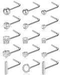 Defrsk 15 Pcs Nose Rings Studs for Women Nose Piercings Jewelry Nose Studs 20G Stainless Steel Nose Screw for Men