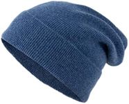 Lallier Unisex 100% Pure Cashmere Beanie, Ribbed Cuffed Hat Warm Soft with Gift Box for Women and Men, Navy Blue, One Size