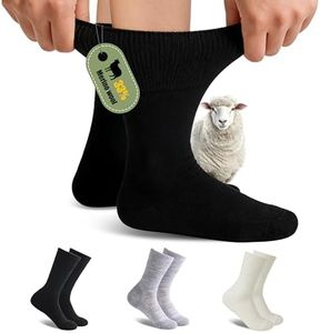 Forcool Merino Wool Crew Diabetic Socks, Loose Top Extra Wide Non-Binding and Cushioned for Men and Women, Black Grey Beige, X-Large, 3 Pairs