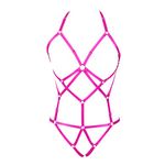 Women's Full cage Harness Bra Garter Belt Bra Set Gothic Punk Hallowee Festive Rave (Rose red)