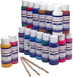 Color Swell Washable Tempera Paint Set - 2oz bottles of 30 Neon Metallic Classic Colors Perfect Kids Tempera Paints - Plus Three Wooden Brushes