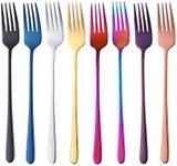 SBOMHS Dinner Forks Stainless Steel 18/10 Table Forks 8 Color 21.5 CM/8.5 Inch Long Handle Forks for Buffet Steak Dessert Fruit Pasta