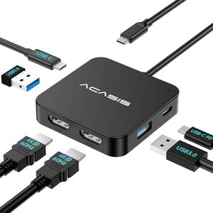 ACASIS Hub USB C 2 HDMI, Docking Station USB C 2 HDMI 4K 60Hz, PD 100 W, 3 USB 3.0, Transferencia de Datos de 5 Gbps, Adaptador de Monitor Dual para DELL XPS/MacBook/Surface/iPhone 15/Lenovo