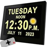 【New 2023】 8 Inch Large Clock -19 Alarms Day Clock with Calendar for Memory Loss Elderly Seniors Dementia Alzheimers, Digital Clock with Non-Abbreviated Day & Month (8" with Remote Control)