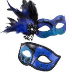 MYSEUNI 2024 New Feather Masquerade Mask for Couples Blue - Masquerade Ball Mask for Women - Mens & Womens Mask for Masquerade Costume for Halloween Mardi Gras Cosplay Party