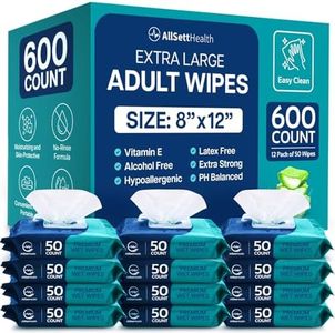 Body Wipes for Adults - XL Wet Wipes 8" x 12" (600 count) | Rinse Free Bathing Wipes - Wash Cloths for incontinence, Disposable Washcloths with Aloe Vera and Vitamin E - Camping, Elderly, Bathing