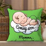 AWANI TRENDS Coming Soon Mumma Pregnant Gift for Wife Women Sister Pregnancy Gift for Baby Shower Printed Cushion Cover(12 X 12 Inch) with Filler-Green