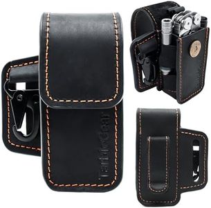 TarbicGear Leather Multitool Sheath for Belt, Multitool Holster with Belt Clip for Men, Pocket Organizer for Work, Fits for Leatherman, SOG, Gerber Tools, Black, Large
