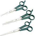 Tencro Pet Grooming Scissor [3-in-1 Set] Dog Scissor Cat Scissor Stainless Steel Trimmer, Body Trimming Sharp Scissor, Safety Rounded Tips Face/Ear/Paw Scissor, Thinning Shears Scissor