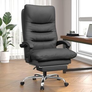 naspaluro Executive Office Chair Big and Tall Office Desk Chair Ergonomic Computer Chair Heavy Duty PU Leather Recliner with Foot Rest and 360° Swivel for Home Office - Black