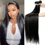 20 22 24 Inch 12A Brazilian Straight Human Hair Bundles 100% Unprocessed Virgin Human Hair Extensions 3 Bundles Machine Double Wefts for Women Natural Color