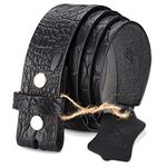 HJONES Men’s Leather Belt Strap With Silver Snap On Belt Without Buckle 1 1/2” Wide (Black-crocodile, 34)