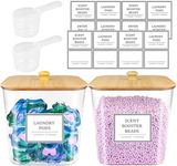 HomePekite 2 Pack Laundry Pods Container,Laundry Room Organization and Storage Containers with Bamboo Lids & Labels Large Laundry Detergent Container for Powder,Scent Booster,Pods,Dryer Ball