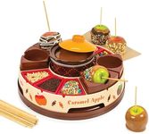 Nostalgia Chocolate & Caramel Fondue Pot, 25 Sticks, Fondue Machine with Decorating and Toppings Trays, Brown