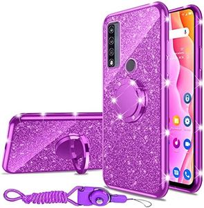 nancheng for TCL 4X 5G Phone Case (T601DL), Case for Alcatel TCL 20A 5G (T768S) Girls Women Cute Glitter Luxury Soft TPU Silicone Clear Cover with Stand Shockproof Full Body Protection Case - Purple