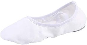 missfiona Women Canvas Ballet Slippers Dance Shoes Adult Practice Yoga Flat Belly Shoes, White Band, 9