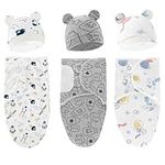 Fychuo 3PCS Baby Swaddle Blanket with Hat Breathable Cotton Swaddle Blanket 0-3 Months New Born Baby Adjustable Swaddle Blanket Wraps Easy Newborn Swaddle Sleep Sacks for Boy Girl Nursery