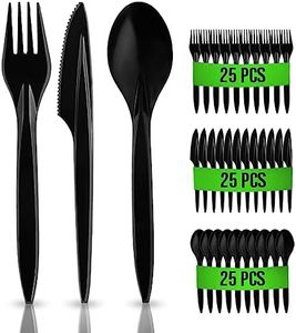 RAGO® Reusable Plastic Cutlery Set 75 Pieces Premium Camping Cutlery I Robust Travel Cutlery Outdoor Cutlery I Plastic Cutlery Reusable Black - 25 Forks / 25 Knives / 25 Spoons