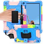 Case for Amazon Kindle Fire HD 8 (10th Generation, 2020)/Fire HD 8 Plus Tablet, Ropfsg 360° Rotating Stand Shockproof Heavy Duty Case Cover with Shoulder Strap, Hand Strap for Kids - Colorful Blue