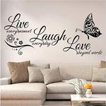 Live Laugh Love Wall Decal Art, Vinyl Live Laugh Love Wall Decor Stickers Motivational Quotes for Bedroom, Removable Wall Sign Mural DIY Home Decorations Decals, 10.7x22.8inch,Black