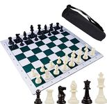 Portable Tournament Chess Set, Travel Chess Board Game Sets for Kids and Adults, Tournament Beginner Chess Set with Thick Foldable Silicone Board & Storage Bag