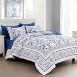 Dobuyly Floral Comforter Full Size, 7 Piece Bed in a Bag Full Blue Flowers on White Botanical Bedding Set, Soft Microfiber Bedding Comforter Sets for All Season