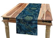 ABAKUHAUS Whale Table Runner, Marine Fauna and Flora, Dining Room Kitchen Rectangular Runner, 16 W X 72 L Inches, Indigo Sea Green Blue