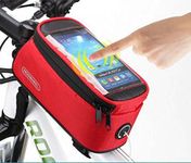 ROSWHEEL 2014 Newest Cycling Bicycle Bike Frame Pannier and Front Tube 5.5 Inch Waterproof Touch Screen Cell Phone Bag with Headphone Jack - Red [ Fit for Iphone 5/5S/5C , Iphone 4/4S , Samsung S5 i9600 / S4 i9500 / S3 i9300 , HTC One M8 , Moto E , Amazon Fire Phone and Other Smartphones ]