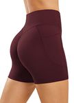 JOYSPELS Womens Scrunch Bums Gym Shorts - High Waisted Ladies Running Shorts, Booty Workout Yoga Cycling Shorts with Pockets for Women - Wine Red - M