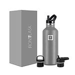 Hydration Camping & Hiking Flask - 950ml 3 Lids (Narrow Straw/Spout Lid) - Stainless Steel Water Bottle with Straw Lid - Metal Double-Walled Insulated Leakproof - Sports Gym School Kids