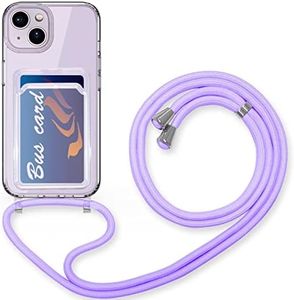 FMPCUON Funda para iPhone 6/6s/7/8/SE 2020 con Ranura para Tarjetas,Ajustable Collar Correa de Cuello Cordón Carcasa de Silicona Transparente Case,Púrpura