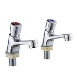 1 Pair Bathroom Sink Taps Modern Self Close Tap Hot Cold Mixer Chrome Finish Press Water Non-Concussive for Public Toilet Bathroom Hotel Home