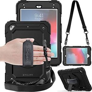 TECHGEAR Utility Coque pour iPad Mini 5ème Gén 2019 / iPad Mini 4 - Coque Rigide, Très Haute Protection Anti-Choc avec Support Pivotant 360 Degrés, Bandoulière Épaule et Prise Main - Noir