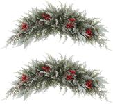 U'Artlines 2PCS Christmas Swag for Front Door, 27.5" Frost White Artificial Decorative Swag with Red Berry, Pine Cone, Berries for Window Wall Fireplace Mantle Home Holiday Xmas Decor Swag