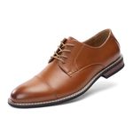 Cusolemore Mens Classic Dress Oxfords, Wingtip Prince Modern Formal Lace Up Shoes, Round Toe, TPR Outsole Brown 8.5 UK