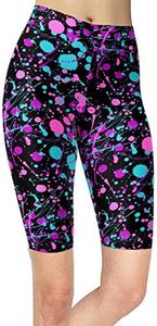 Women's Artistic Splash Printed Biker Shorts Buttery Soft Workout Leggings (Small-Large, Rose Red Splatter)