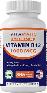 Vitamatic Vitamin B12 1000 mcg Fast Dissolve 365 Tablets - Berry Flavor - Supports Energy Metabolism