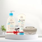 Aveeno Baby Gift Pack: Daily Moisturizing Bath (354 ml) & Lotion (227g) with Basket and Towel | Natural Oat Extract | US #1 Pediatrician Recommended, Hypoallergenic | Soothes, Hydrates, and Protects Baby’s Sensitive Skin