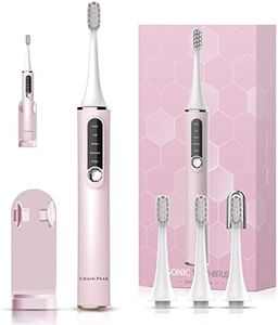 Rechargeable Electric Toothbrush for Man Women, Sonic Electric Toothbrush for Adults, Couples Toothbrush with LED Display Panel, 30s Reminder, 2 Mins Timer, 5 Modes, 4 Brush Heads (Pink)