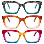 MMOWW 3-Pack Oversized Reading Glasses for Women - Anti Blue Light Glasses with Square Frame (3 Mix, 3.5)