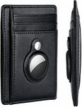 KF-Premium Black Minimalist AirTag Wallet - PU Leather Credit Card Money Holder Apples Air Tag Cover Case for Men & Women