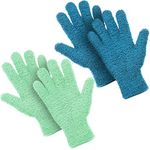 2 Pairs Microfiber Gloves for plants Dusting Cleaning Glove Mittens House Cars Blinds Dusting(Blue, Grass Green, Large)